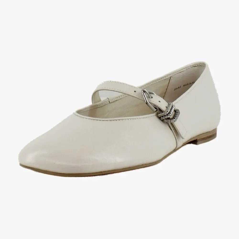 Dolce Vita Ivory Leather Mary Jane Flats with Silver Buckle